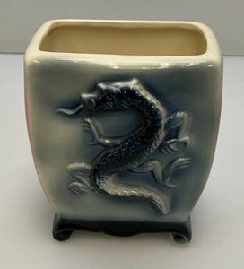 Vintage MCM Royal Copley VasePlanter With Raised Dragon Design 3 14 x 4.5 x 5.5