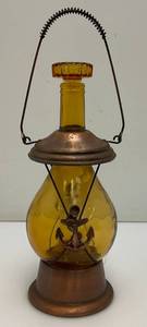 Vintage Amber Glass Anchor Adorned Lantern Musical Decanter Bottle How Dry I Am Made In Japan 11.5 Tall (Music Box Needs Work)