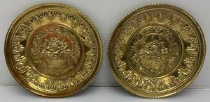 Two Vintage Embossed Brass Wall Plates