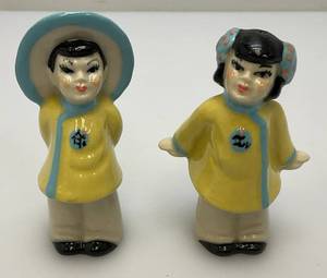 Vintage Collectible  1940s Ceramic Arts Sudio Madison Wis. Oriental Couple Salt & Pepper Shakers 3