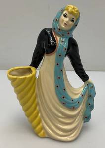 Vintage Collectible  Ceramic Arts Sudio Girl With Cornucopia Planter 7