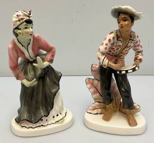 Vintage 1957 Collectible GEO. Z. Lefton Dancing Couple Ceramic Figurines 8 12 & 8 34