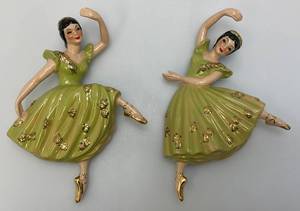 Vintage1950s Collectible Ceramic Arts Sudio Arabesque Dancing Ballerinas Set Of Two 9 Wall hangings