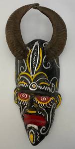 African Hand Carved Wooden Mask With Horns 18.5"
