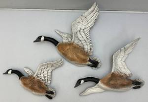 3 Vintage Ceramic Geese Wall Hangings Hand painted 1 15 x 16.5, 1 16 x 18.5 & 1 10 x 13.5