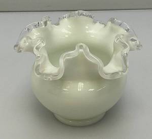 Vintage Mid Century 1960s FENTON Crimped Rim Milk Glass Bowl 4 x 5
