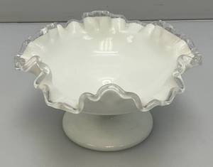Vintage Mid Century 1960s FENTON Crimped Rim Milk Glass Candy Bowl 4 x 7