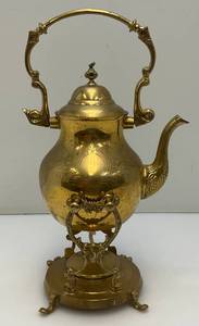 Vintage Ornate Heavy Brass Tilting CoffeeTea Pot With Warmer 13 Tall