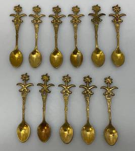 Set Of 11 Vintage Collectible Saudi Arabia Souvenir Gold Plated Miniature Spoons 4 14