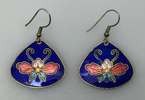Vintage Cloisonne ButterflyFlower Earrings