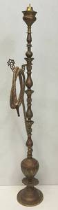 Huge Antique Middle Eastern Arabian Etched Brass Hookah Pipe 55 Tall Multi-Colored With Corded Hose And Mouthpiece