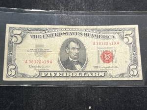 1963 US RED SEAL $5 BILL