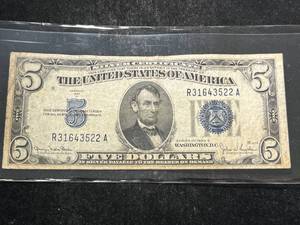 1934D US BLUE SEAL $5 SILVER CERTIFICATE