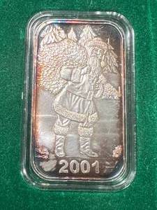 1 TROY OZ .999 FINE SILVER 2001 SANTA BAR IN BOX