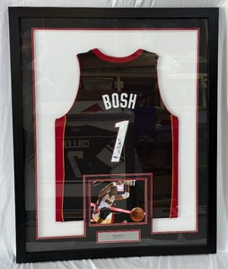 Chris Bosh Autographed and Custom Framed w Upper Deck and Miami Heat COA Basketball Jersey 34.5x43