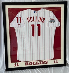 Jimmy Rollins Autographed and Inscribed 2008 WS MVP Custom Framed Philadelphia Phillies World Series Jersey 40.5x43