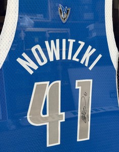 Dirk Nowitzki Autographed and Custom Framed Dallas Mavericks Basketball Jersey 34.5x43"