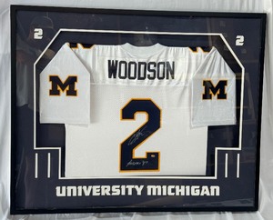 Charles Woodson Autographed and Custom Framed University of Michigan Football Jersey w COA
