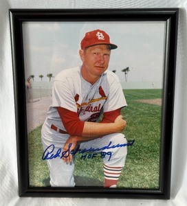 Red Schoendienst Autographed w HOF 89 Inscription 8x10 Framed Baseball Photo