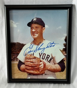 Enos Slaughter Autographed Baseball Photo Framed 8x10