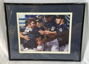 Joe Mauer  Minnesota Twins Celebration Print Framed and Matted by Gudnason