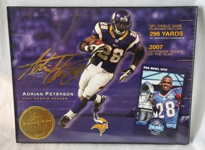 Adrian Peterson 2007 Rookie Season 296 Yard Record Breaking Certificate - Minnesota Vikings