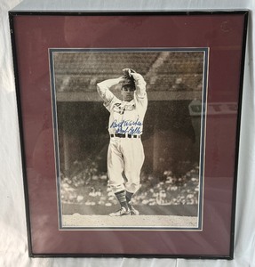 Bob Feller Autographed , Framed, and Matted Baseball Photo