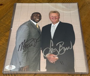 Larry Bird and Magic Johnson Autographed w COA 8x10 Basketball Photo
