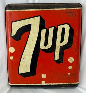 Vintage 7UP Embossed Metal Advertising Sign by Sout Sign Company - 1950s-60s 19.75x17.5