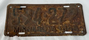 Vintage 1945 Minnesota License Plate