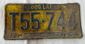 Vintage 1968 Minnesota License Plate