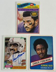 Chuck Foreman Aurographed Card and 2 Vintage Minnesota Vikings Football Cards