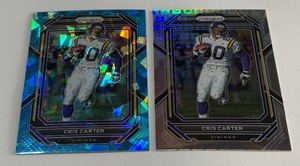 (2) Cris Carter Numbered Cards 2022 Prizm 99 Blue Cracked Ice and 400 #196 Minnesota Vikings Football Cards