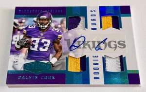 Dalvin Cook 25 RPA Nasty Quad Patch 2017 Plated and Patchies Rookie Quad Materials #RQM-11 Numbered 1425 Rookie Minnesota Vikings Football Card