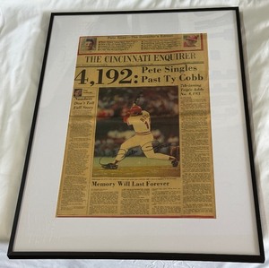 Pete Rose Autographed Newspaper Framed Baseball Piece