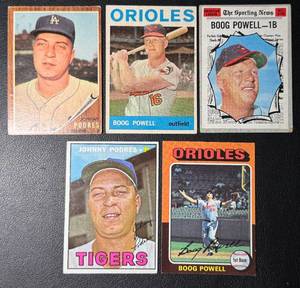 Boog Powell & Johnny Podres 5-Card Vintage Baseball Card Lot
