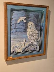 Framed 3D Paper Art Snowy Owl Scene
