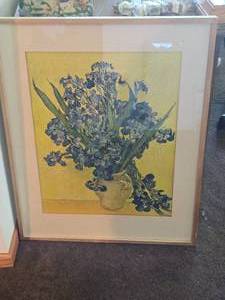 Framed and Matted Painting - Blue Flowers in Vase , Framed