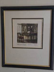 Vintage Framed Herta Czoering Gobanz Hand-Colored Etching of Mozart Study House