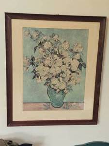 Painting - Blue Vase with White Flowers - , Framed