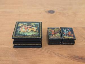 Lot of (3) Russian themed Lacquered Finish Storage Boxes