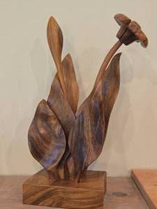 Monkey Pod Wood Flower Sculpture