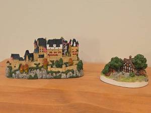 Lot of (2) Collectibles - Eltz Castle Rhineland-Palatinate Germany from the Enchanted Castles of Europe Danbury Mint, The Old Mill by Jane Hart from The Country Village Collection Danbury Mint