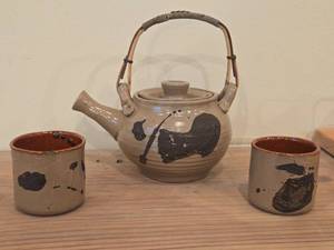 Lot of (3) Handmade Stonewares - Tea Pot  (2) Yunomi Tea Cups