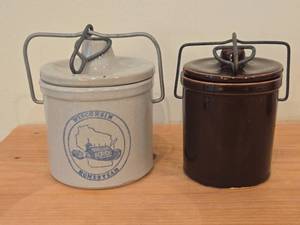 Lot of (2) Stoneware Cheese Crocks