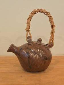 Handmade Stoneware Tea Pot with Woven Rattan Handle