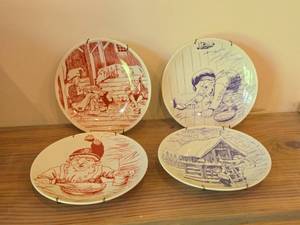 Porsgrund Nisse Collectible Plates Set of 4 (Norway) with Plate Hangers