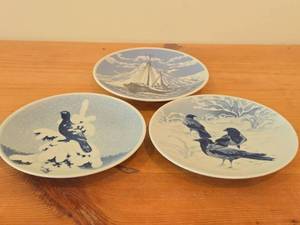 Lot of (3) - Crows in Snow, Cock of the Woods in Treetop, Sailing Ship Porsgrund Collectors Plates (Norway)