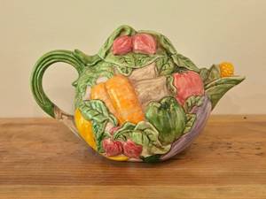 Vintage Rare Handmade Ceramic Vegetable theme Tea Pot - Signed on Bottom