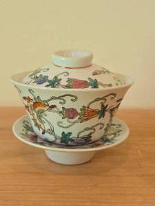 Vintage Chinese Porcelain Tea Cup and Lid with Saucer